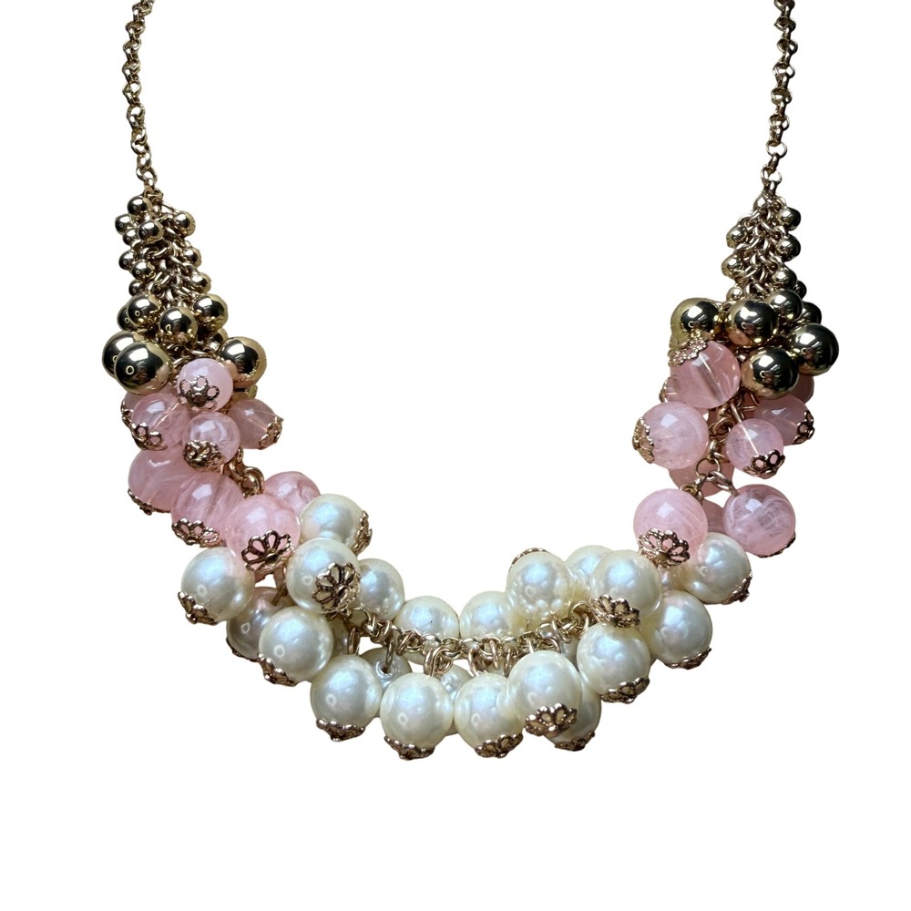 Avon‎  Cluster Bib Necklace Pink Cream Faux Pearl Statement Elegant Wedding